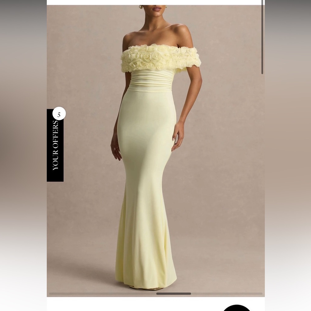 Club L London Pale Yellow Off-Shoulder Maxi Dress